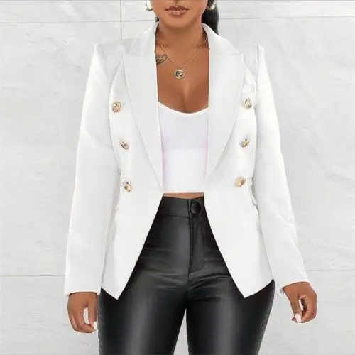 Ladies Plain Color Official Blazer Jacket, White