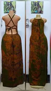 Elegant Cotton Backless Dera Halter Maxi Dress– Floral Print, Crisscross Back, Waist Tie