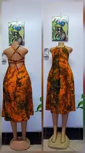 Elegant Cotton Backless Dera Halter Maxi Dress– Floral Print, Crisscross Back, Waist Tie