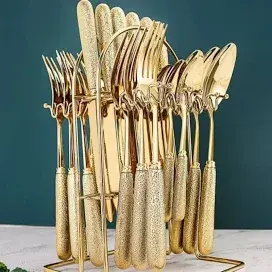 24Pcs Silverware Flatware Sets,Stainless Steel Cutlery Set, Spoons Forks Knives, Modern Design