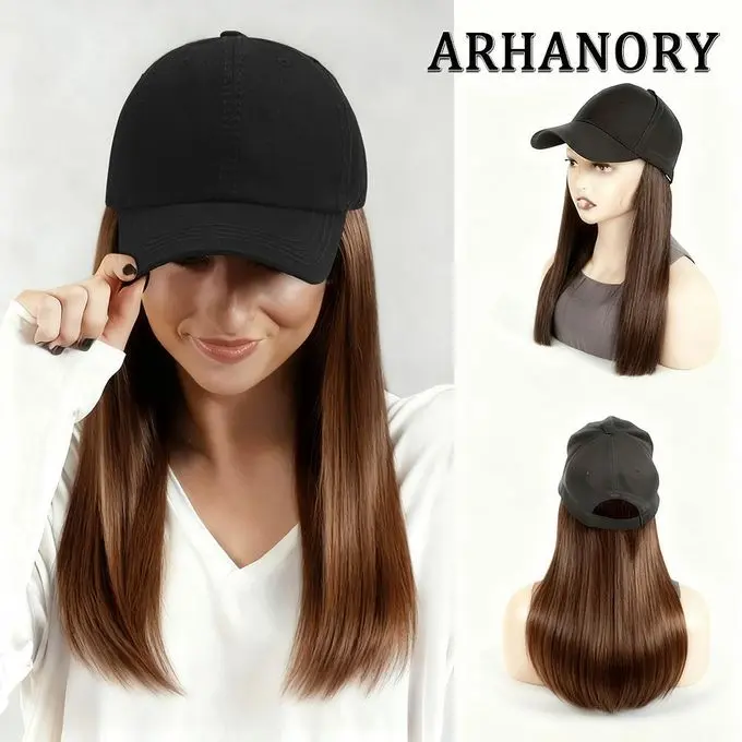 Arhanory Baseball Cap With Hair Extensions For Women Adjustable Long Straight Hairpiece Wigs In Hat For Girls