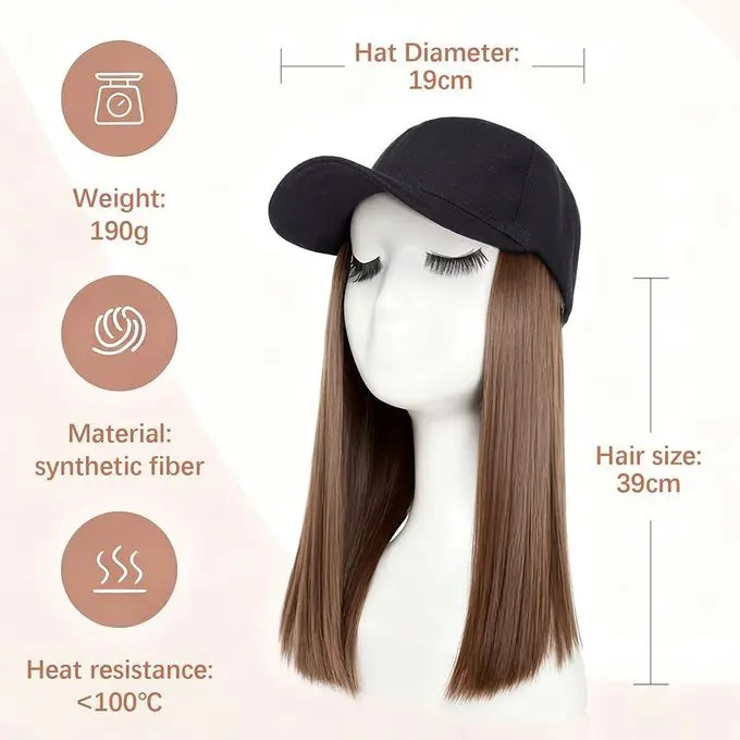 Arhanory Baseball Cap With Hair Extensions For Women Adjustable Long Straight Hairpiece Wigs In Hat For Girls