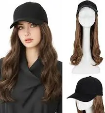 Arhanory Baseball Cap With Hair Extensions For Women Adjustable Long Straight Hairpiece Wigs In Hat For Girls