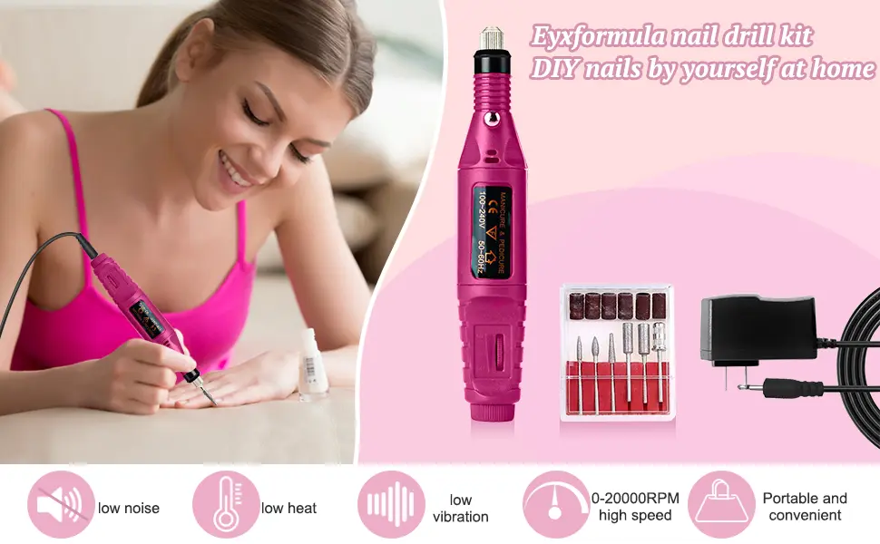 Electric 20000Rpm Nail Art Manicure Variable Speed Rotary Detail Carver Deep Drill Bits Machine Tool Set