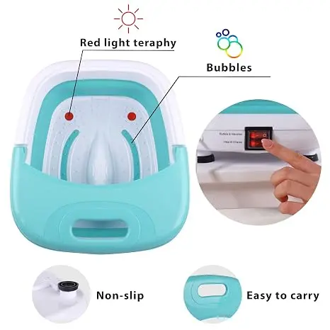 Heated Foot Spa Bath Tub - Collapsible Pedicure Massager With Electric Heating | Bubble Wave | Red Light - 3 In 1 Soak Footbath Set For Feet Relaxation And Stress Relief