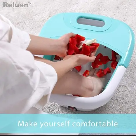 Heated Foot Spa Bath Tub - Collapsible Pedicure Massager With Electric Heating | Bubble Wave | Red Light - 3 In 1 Soak Footbath Set For Feet Relaxation And Stress Relief
