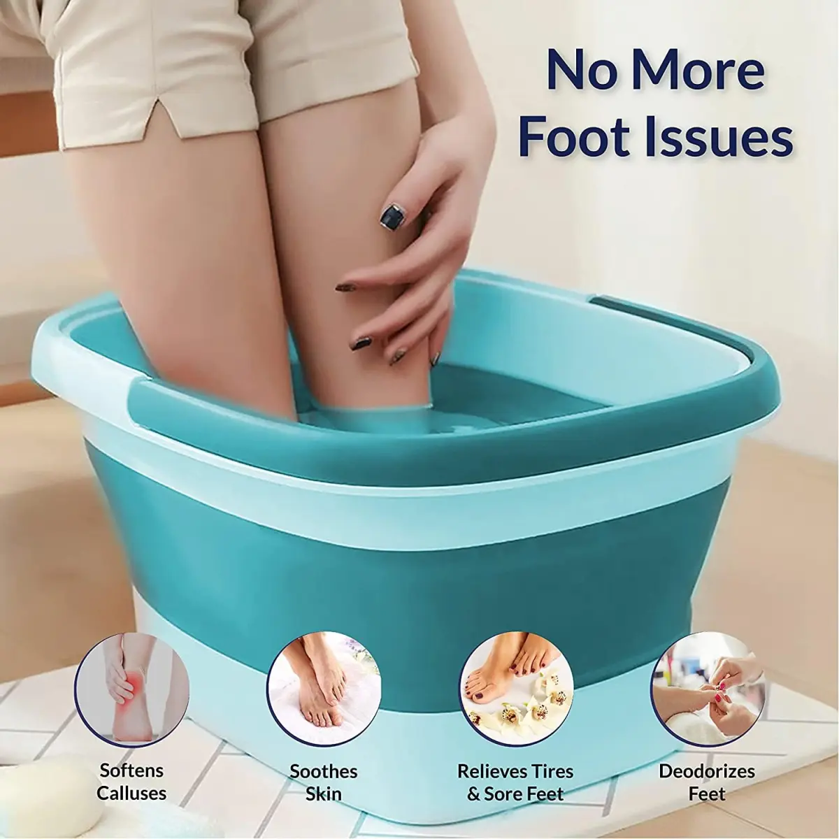 Heated Foot Spa Bath Tub - Collapsible Pedicure Massager With Electric Heating | Bubble Wave | Red Light - 3 In 1 Soak Footbath Set For Feet Relaxation And Stress Relief