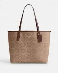Coach City Tote Bag In Signature Canvas Brown Redwood