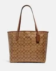 Coach City Tote Bag In Signature Canvas Brown Redwood
