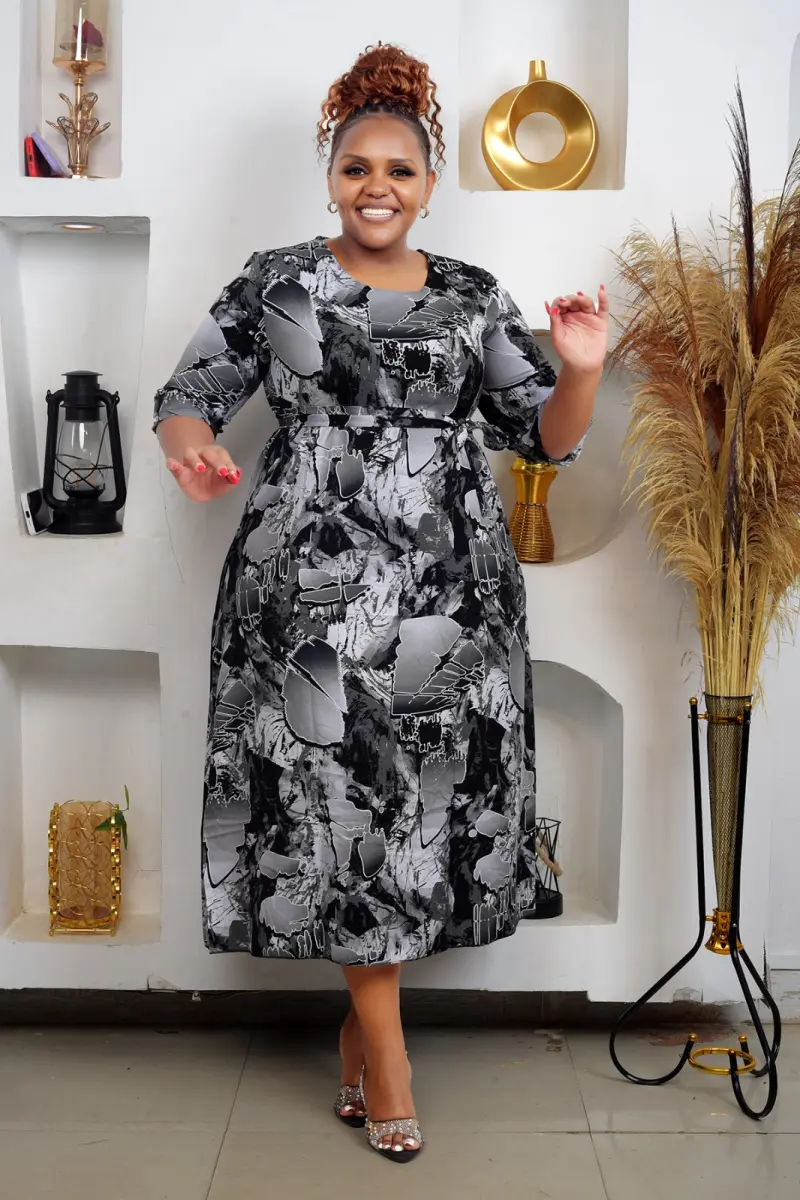 Elite Fashion Women's Elegant Printed Fit & Flare Midi